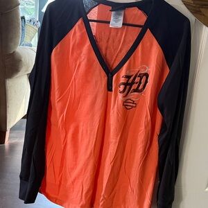 Harley-Davidson Black and Orange V-Neck Shirt